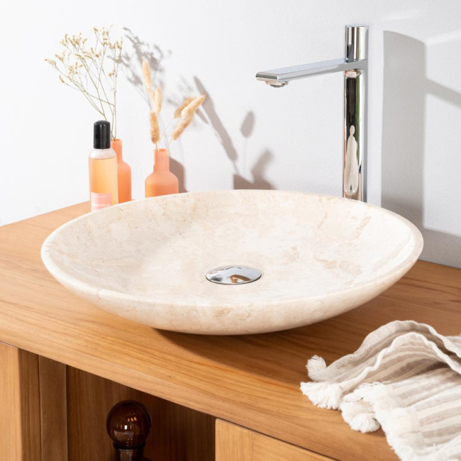 Lavabo encimera redondo grande de mármol Lysom 45 cm crema