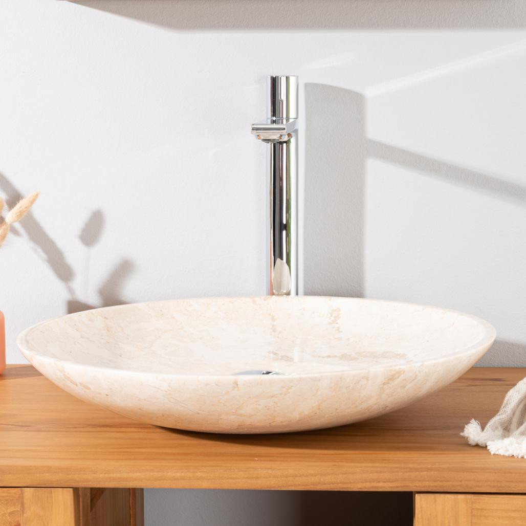 Lavabo encimera redondo grande de mármol Lysom 45 cm crema
