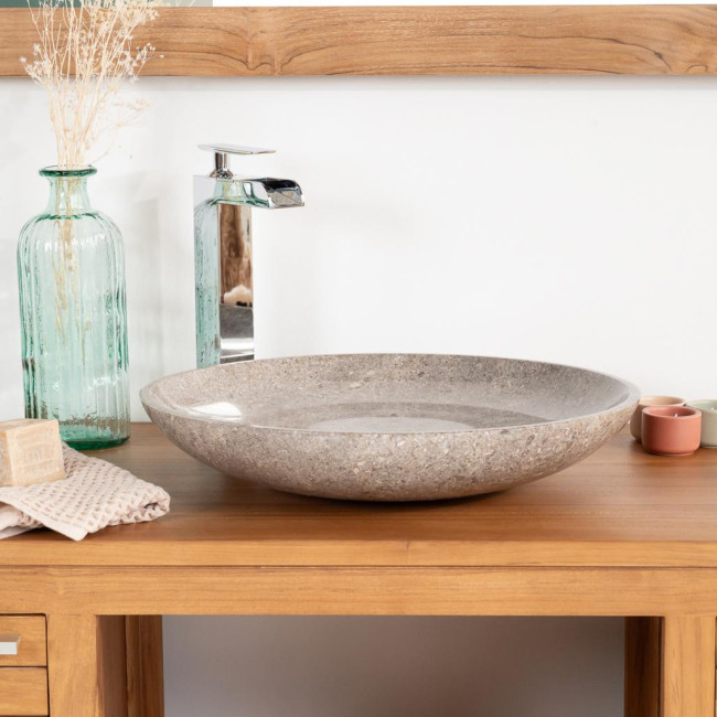 Lavabo redondo grande de mármol cuarto de baño Lysom 45 gris