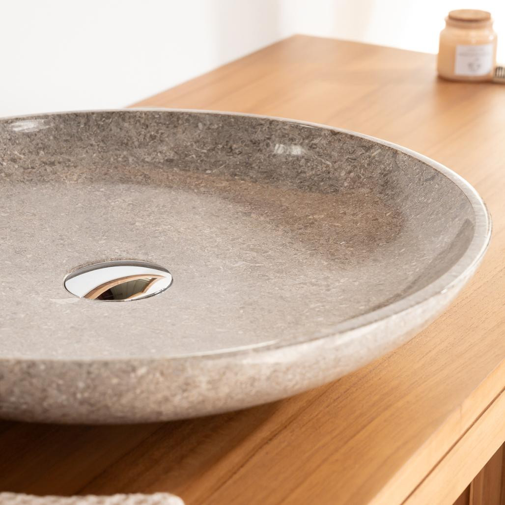 Lavabo redondo grande de mármol cuarto de baño Lysom 45 gris