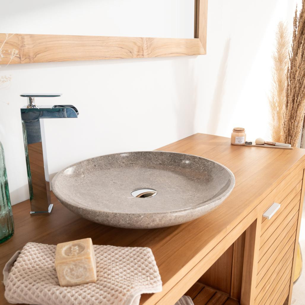 Lavabo redondo grande de mármol cuarto de baño Lysom 45 gris