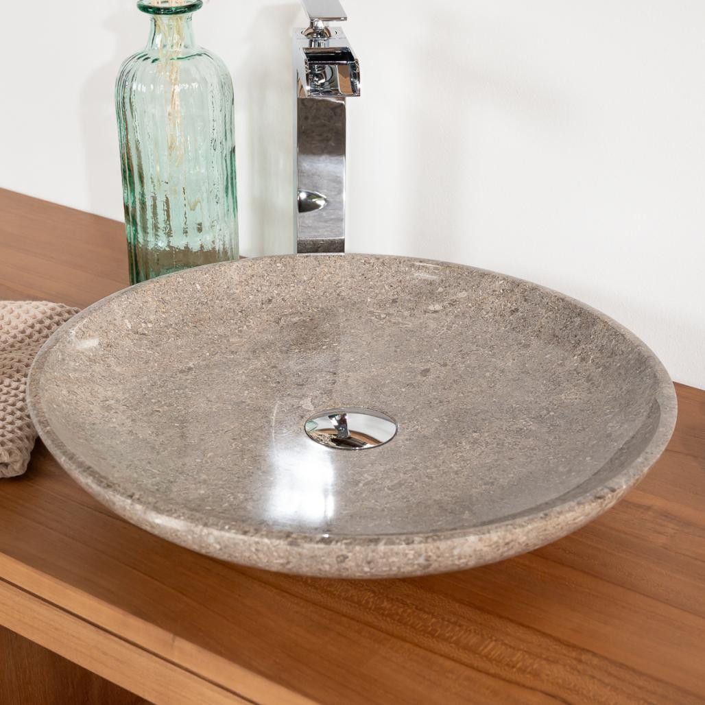 Lavabo redondo grande de mármol cuarto de baño Lysom 45 gris