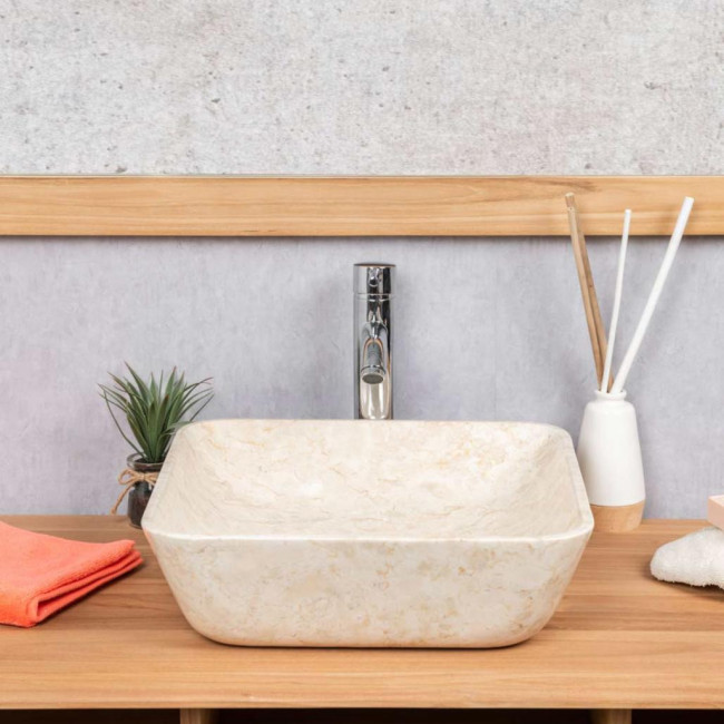 Lavabo cuadrado de mármol cuarto de baño Carmen 40 cm crema