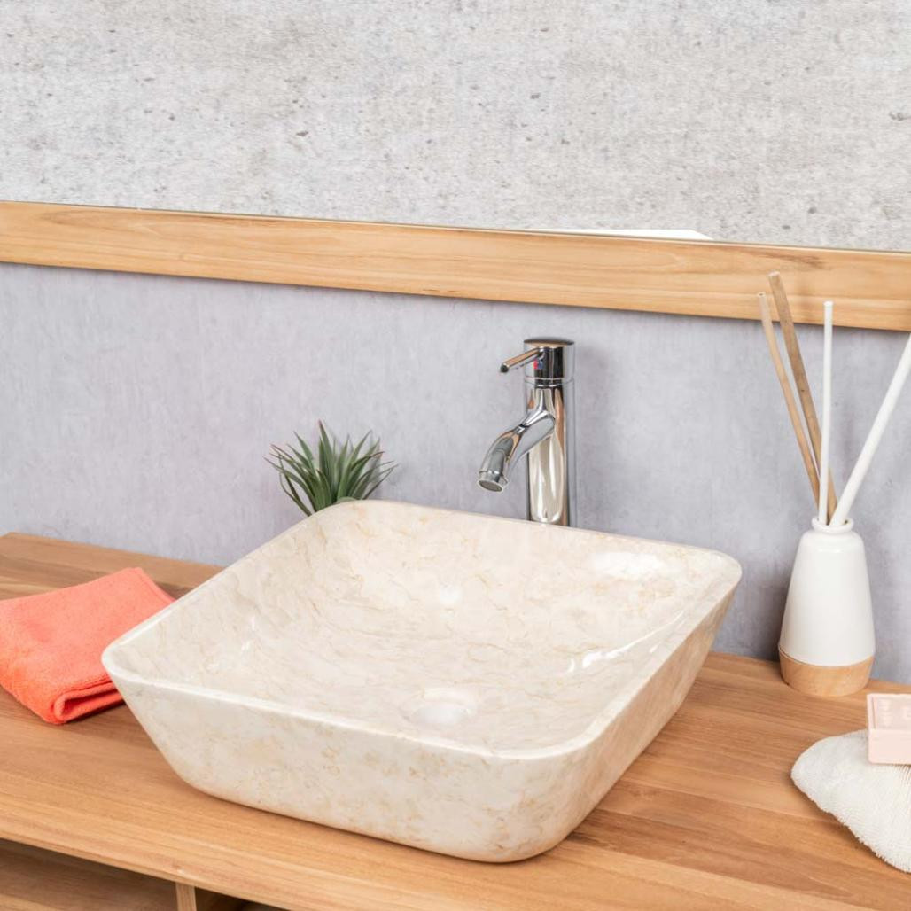 Lavabo cuadrado de mármol cuarto de baño Carmen 40 cm crema