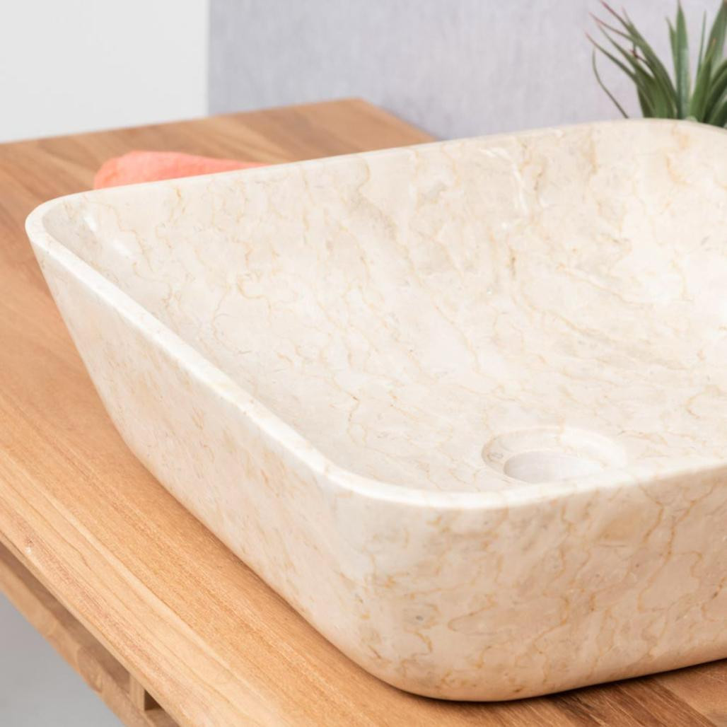 Lavabo cuadrado de mármol cuarto de baño Carmen 40 cm crema