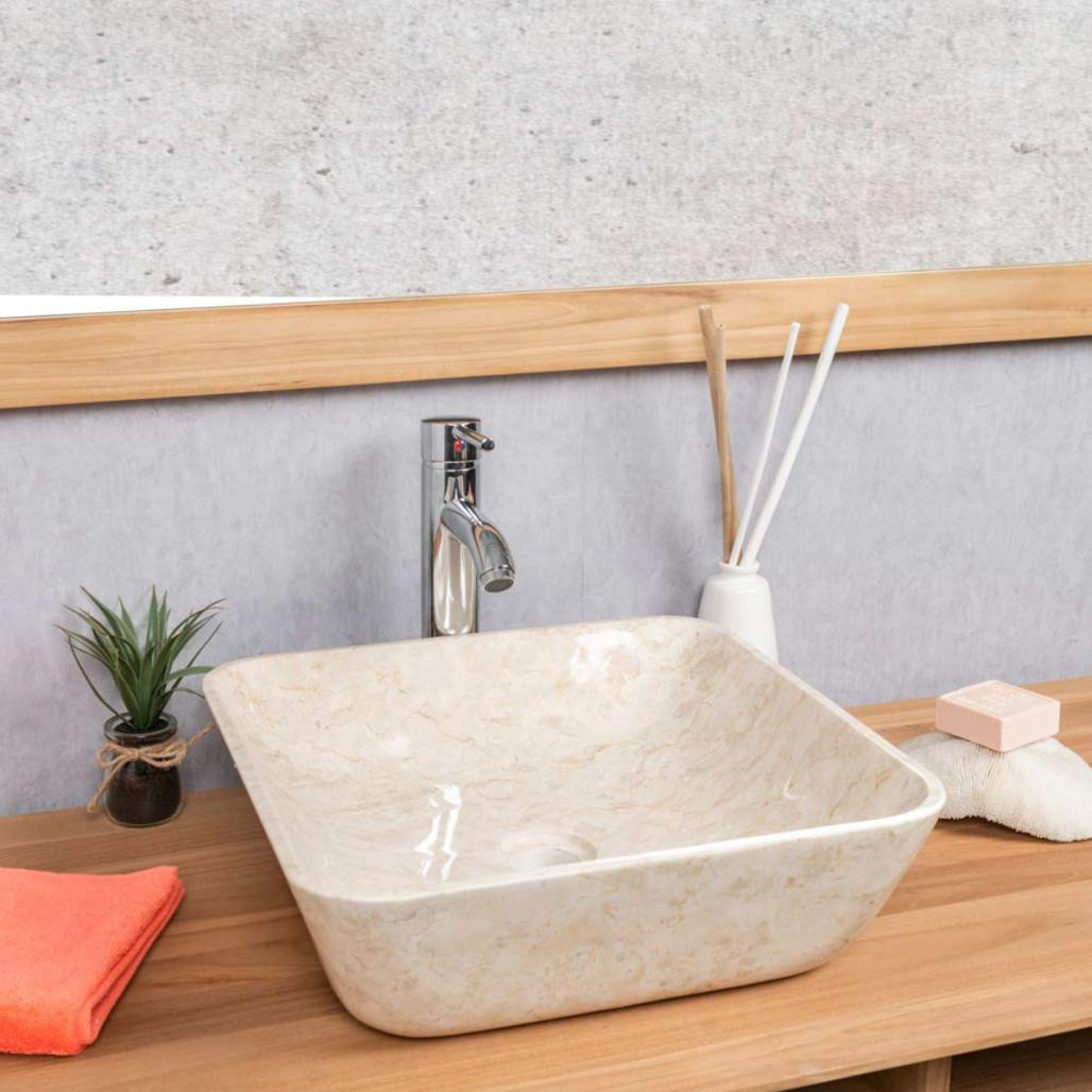 Lavabo cuadrado de mármol cuarto de baño Carmen 40 cm crema