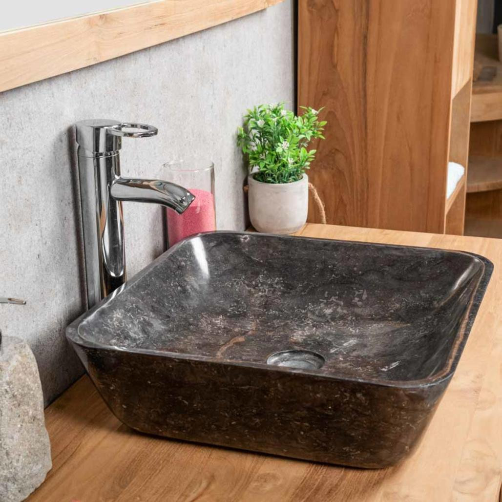 Lavabo encimera de mármol Carmen cuadrado 40 cm negro Lavabo encimera de mármol Carmen cuadrado 40 cm negro