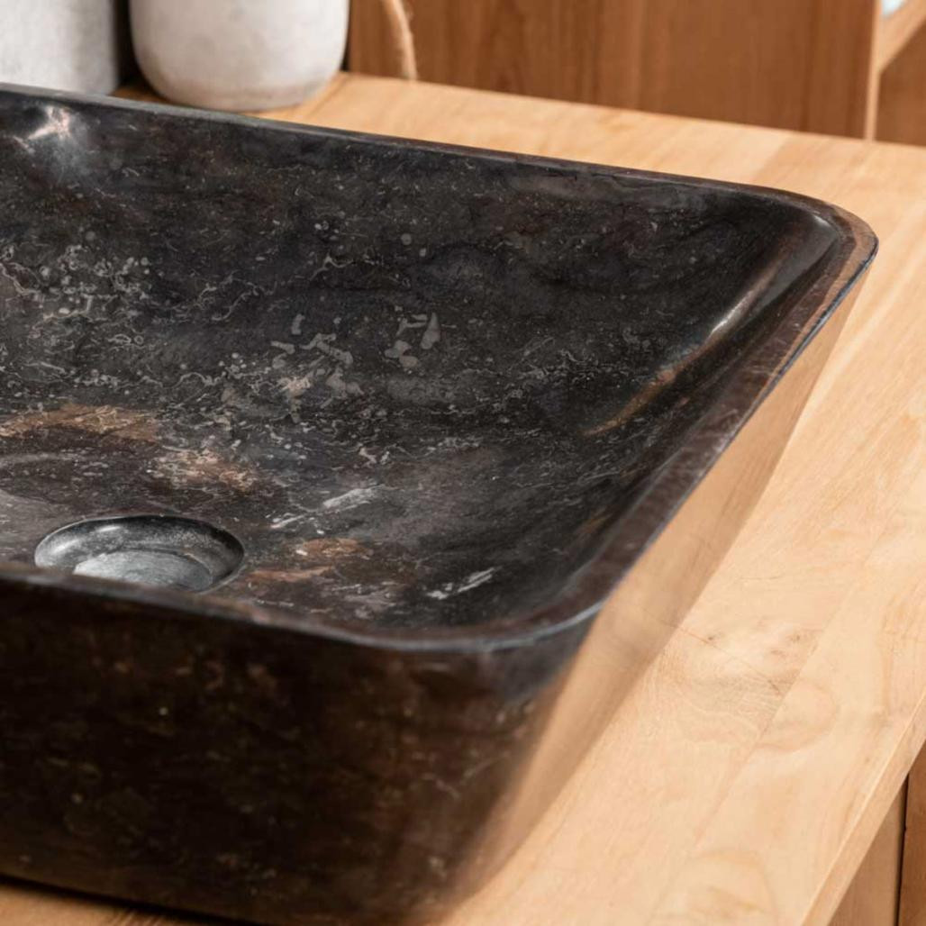 Lavabo encimera de mármol Carmen cuadrado 40 cm negro Lavabo encimera de mármol Carmen cuadrado 40 cm negro