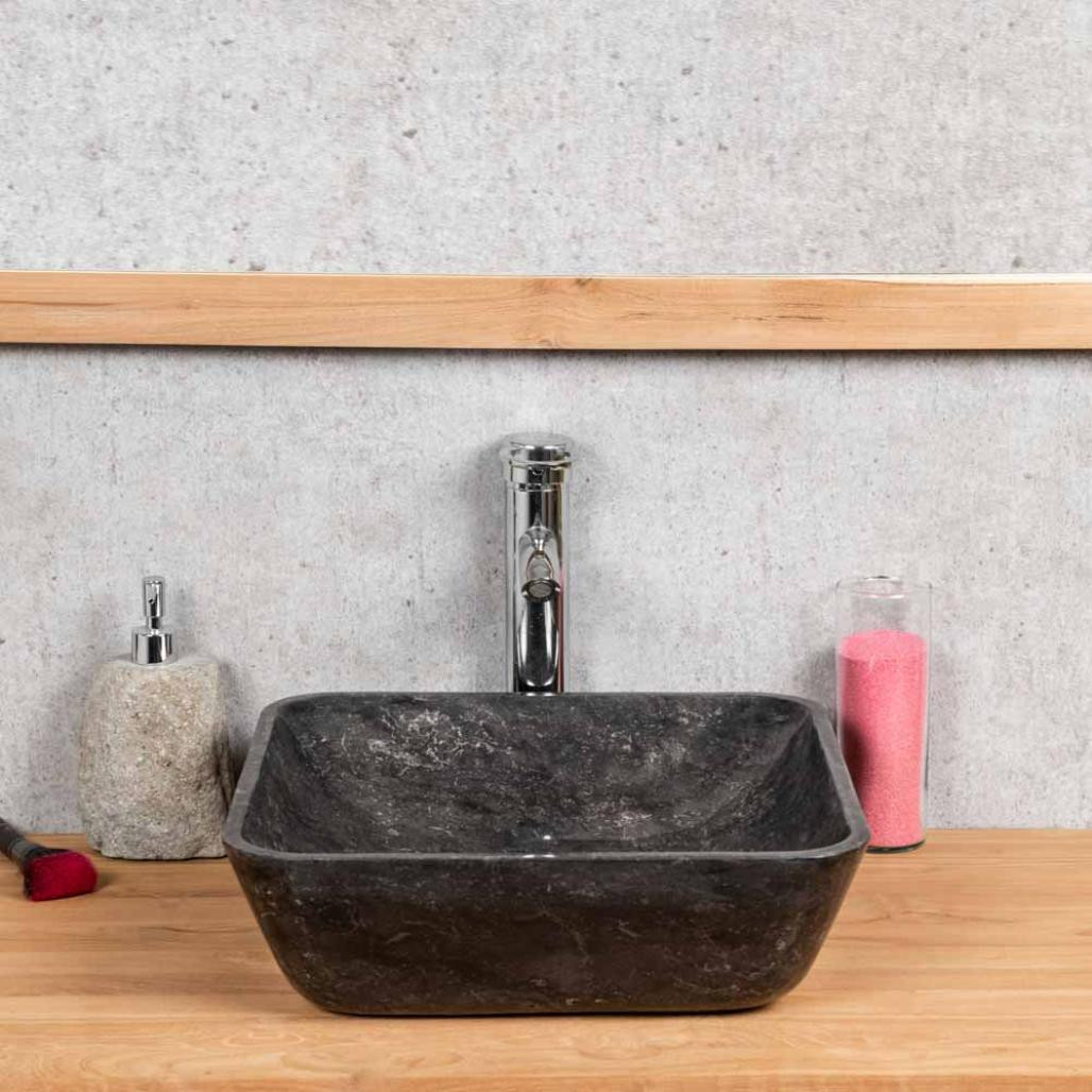 Lavabo encimera de mármol Carmen cuadrado 40 cm negro Lavabo encimera de mármol Carmen cuadrado 40 cm negro