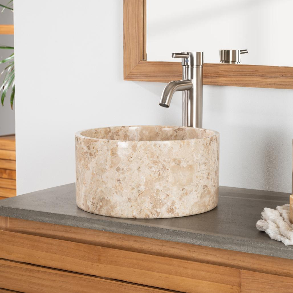 Lavabo encimera de mármol cuarto de baño Ulysse 30 cm crema Lavabo encimera de mármol cuarto de baño Ulysse 30 cm crema