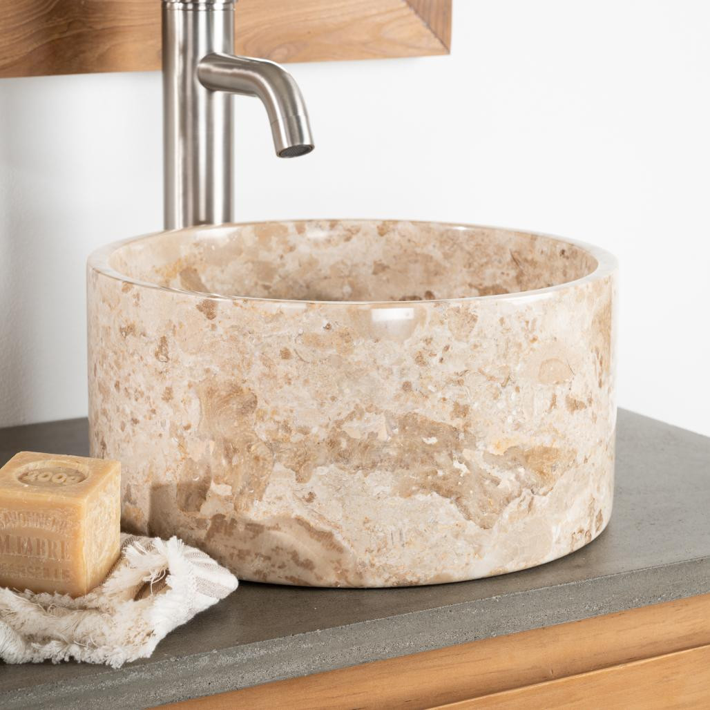 Lavabo encimera de mármol cuarto de baño Ulysse 30 cm crema Lavabo encimera de mármol cuarto de baño Ulysse 30 cm crema