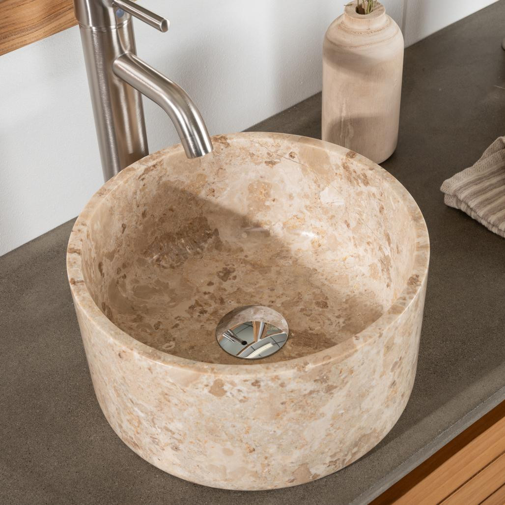 Lavabo encimera de mármol cuarto de baño Ulysse 30 cm crema Lavabo encimera de mármol cuarto de baño Ulysse 30 cm crema