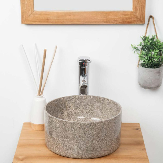 Lavabo redondo de mármol para cuarto de baño Ulysse 30 cm gris