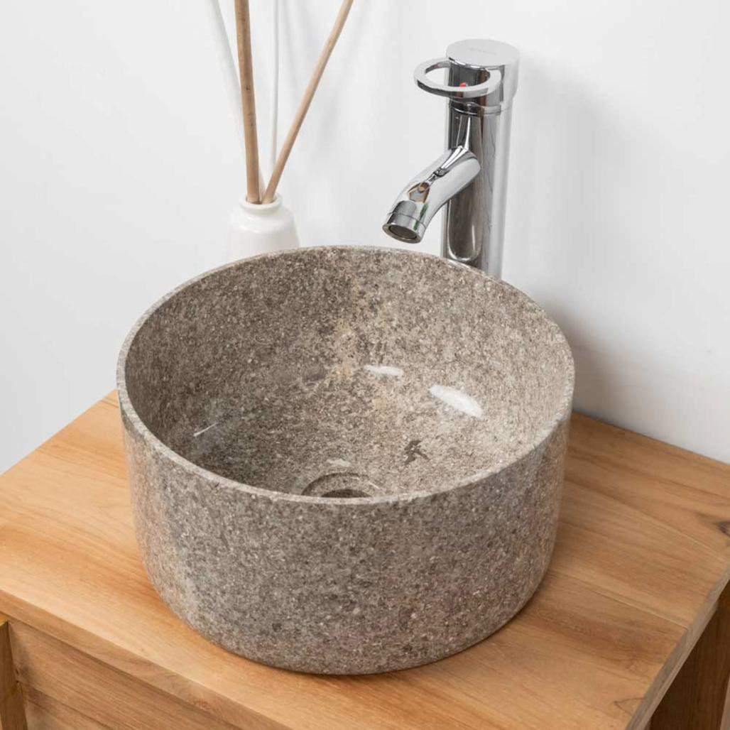 Lavabo redondo de mármol para cuarto de baño Ulysse 30 cm gris