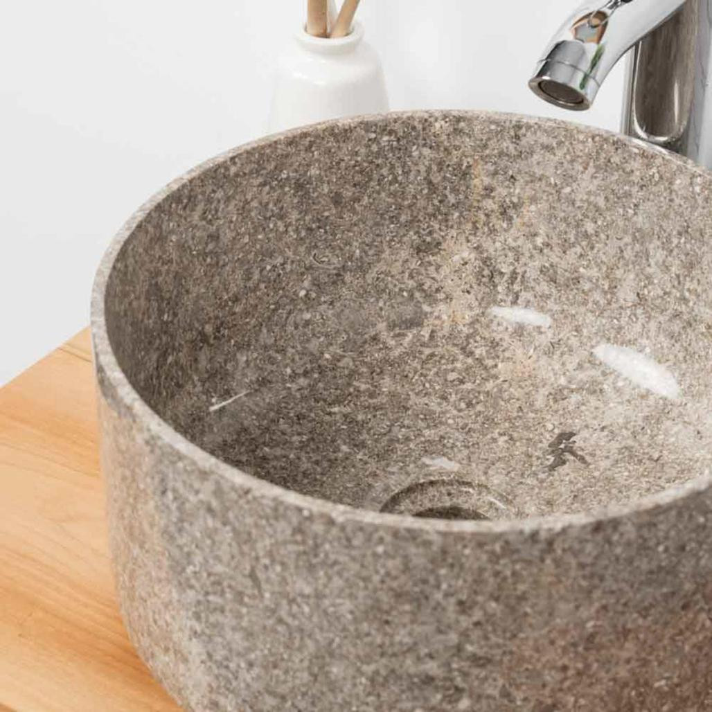 Lavabo redondo de mármol para cuarto de baño Ulysse 30 cm gris