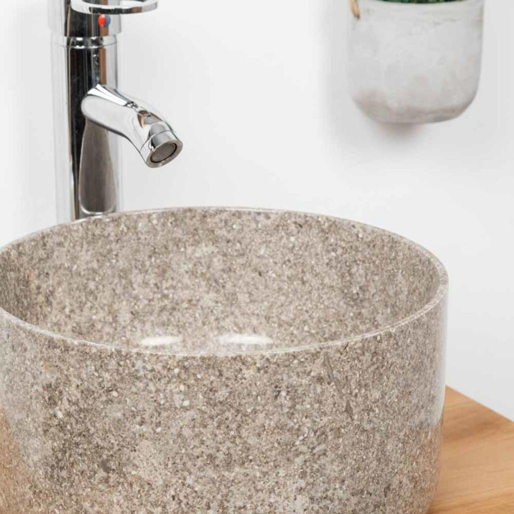 Lavabo redondo de mármol para cuarto de baño Ulysse 30 cm gris