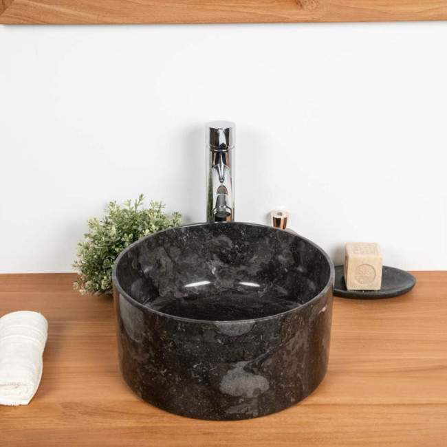 Lavabo de mármol cuarto de baño Ulysse 30 cm negro