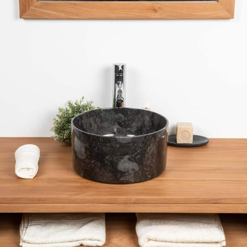 Lavabo de mármol cuarto de baño Ulysse 30 cm negro