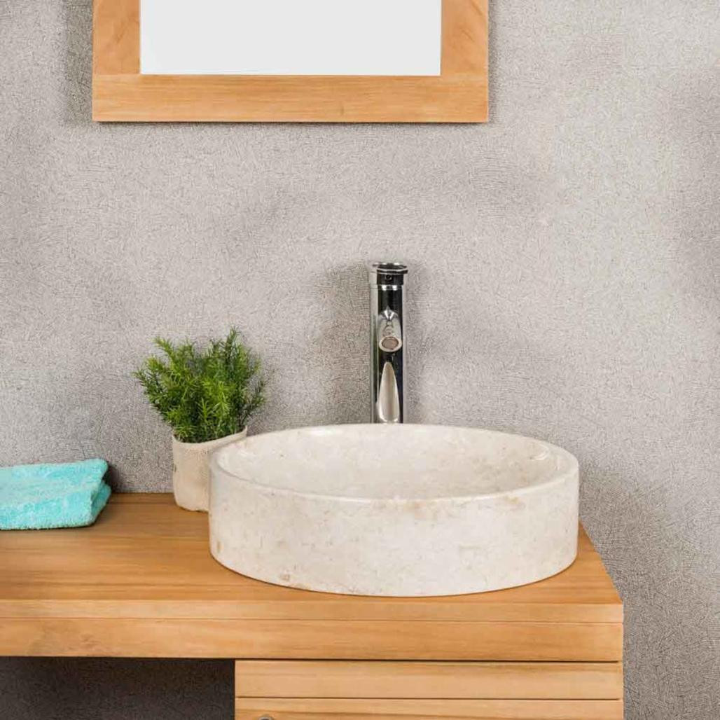 Lavabo encimera grande de mármol Mino 42 cm crema