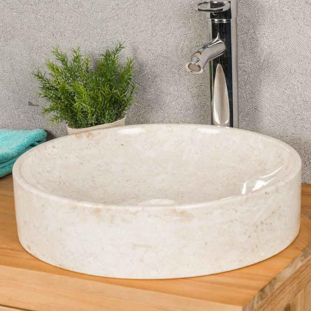 Lavabo encimera grande de mármol Mino 42 cm crema
