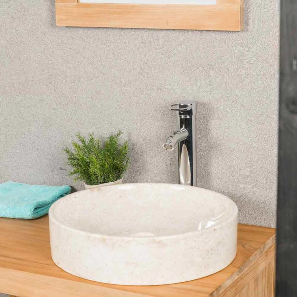 Lavabo encimera grande de mármol Mino 42 cm crema