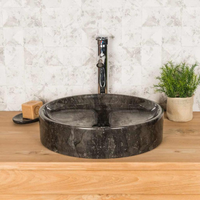 Lavabo encimera redondo grande Mino negro 42 cm