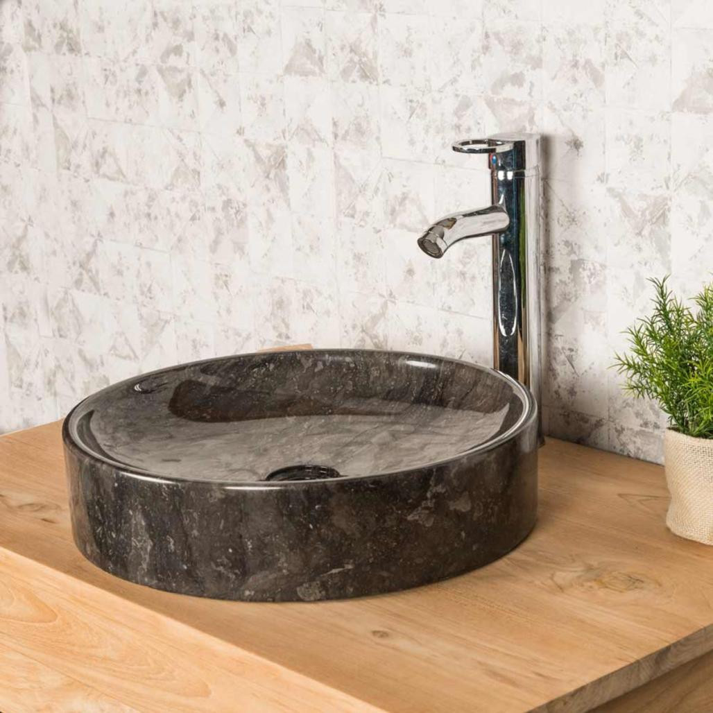 Lavabo encimera redondo grande Mino negro 42 cm Lavabo encimera redondo grande Mino negro 42 cm