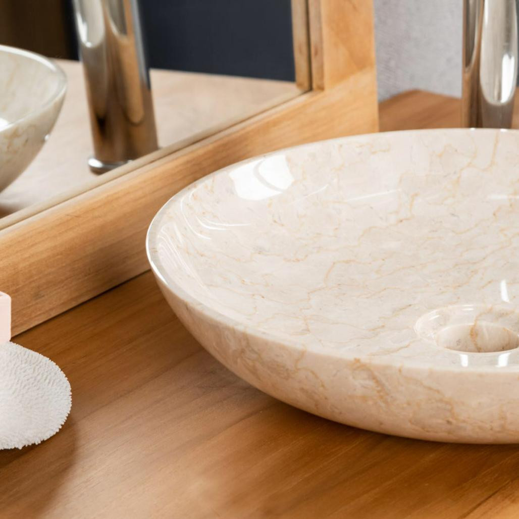 Lavabo encimera para cuarto de baño Lysom 35 cm crema Lavabo encimera para cuarto de baño Lysom 35 cm crema