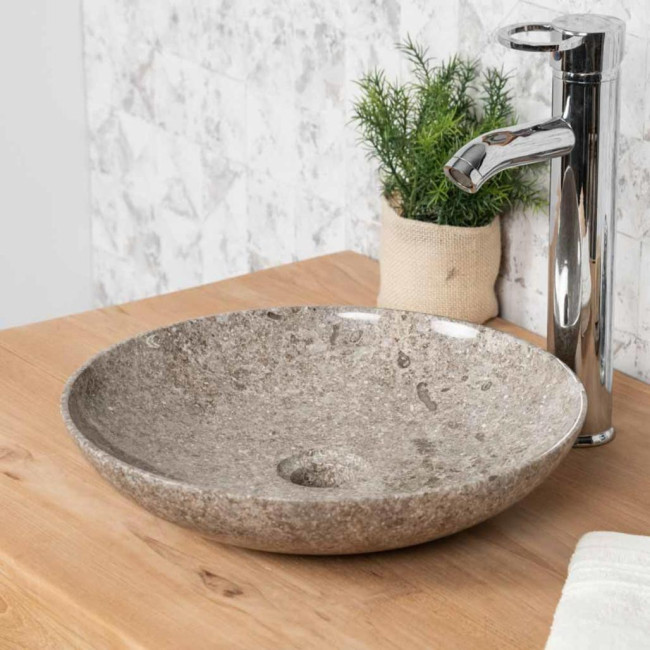 Lavabo encimera de mármol cuarto de baño Lysom 35 cm gris