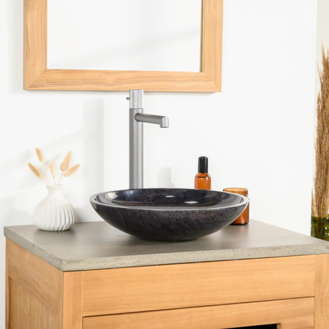Lavabo encimera redondo de mármol Lysom 35 cm negro