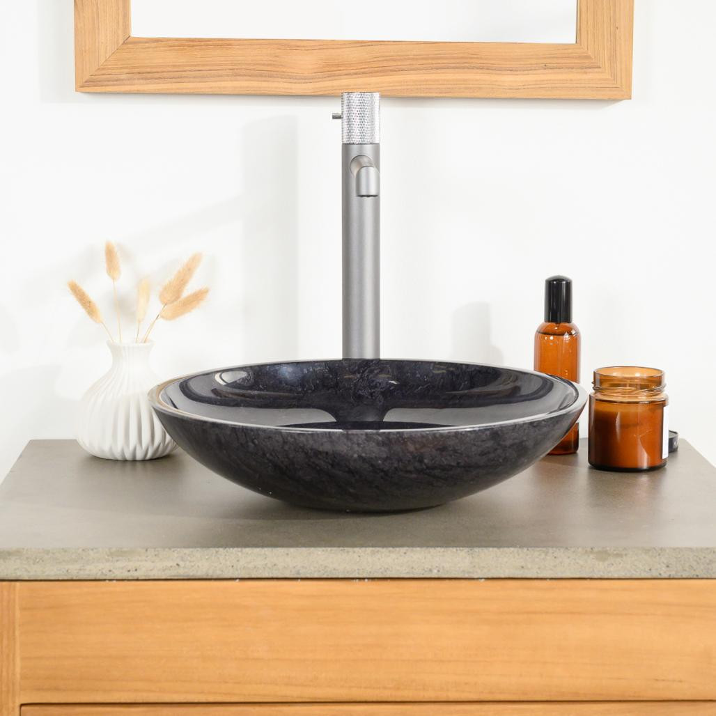 Lavabo encimera redondo de mármol Lysom 35 cm negro