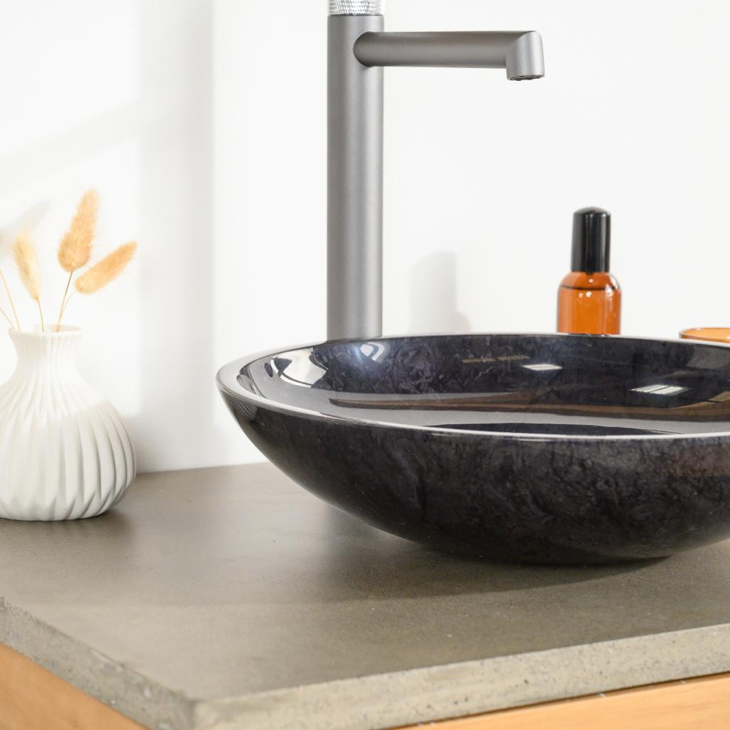 Lavabo encimera redondo de mármol Lysom 35 cm negro