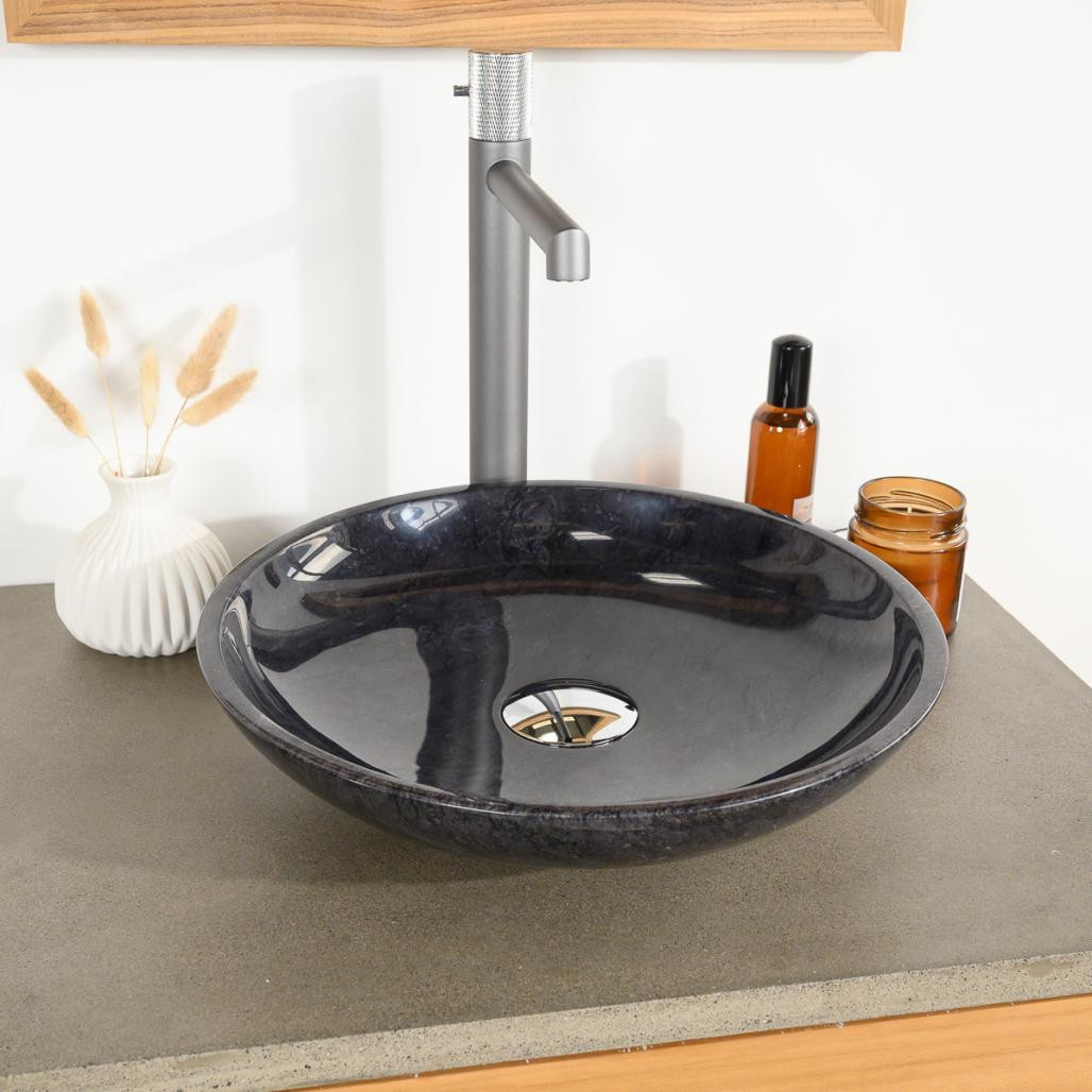 Lavabo encimera redondo de mármol Lysom 35 cm negro