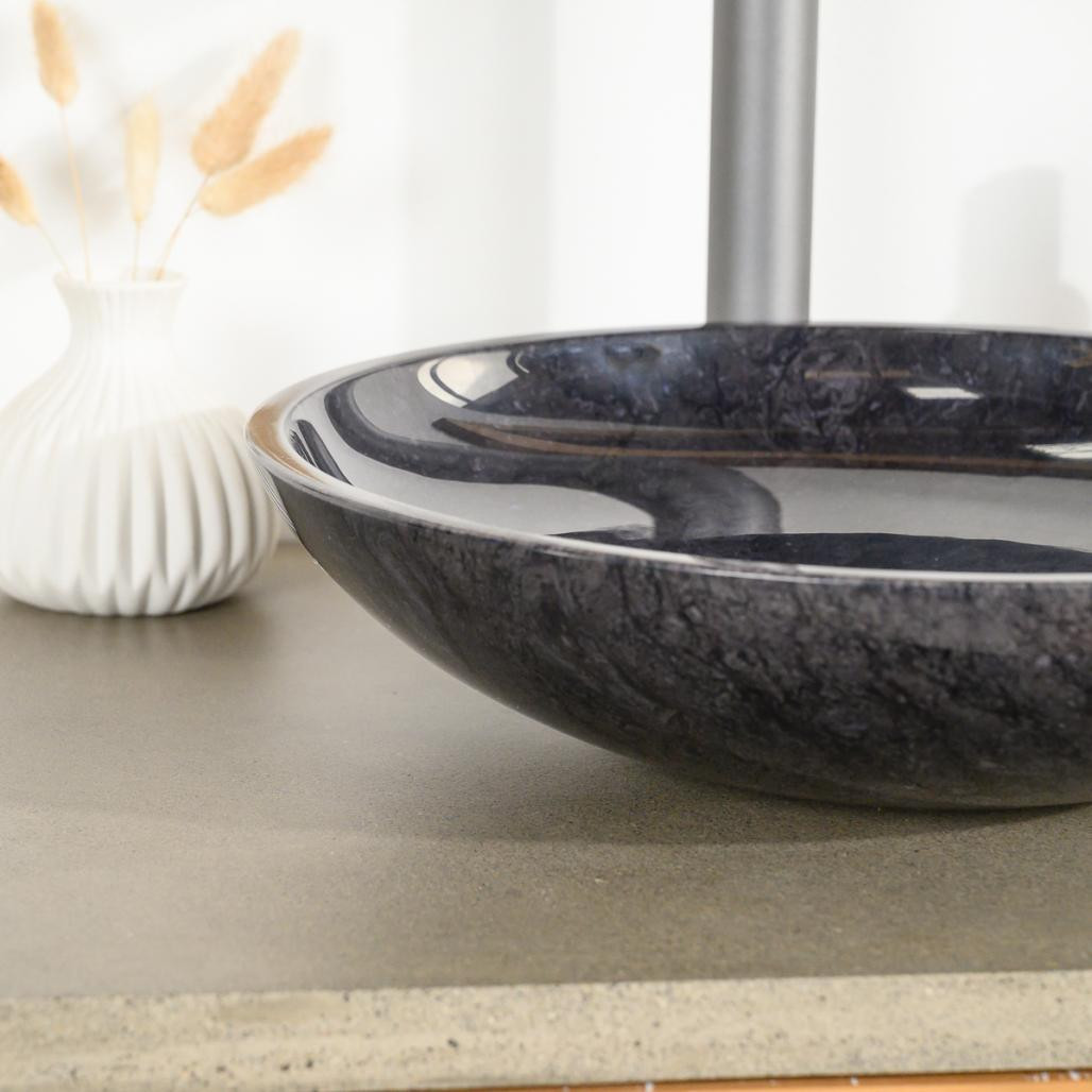 Lavabo encimera redondo de mármol Lysom 35 cm negro