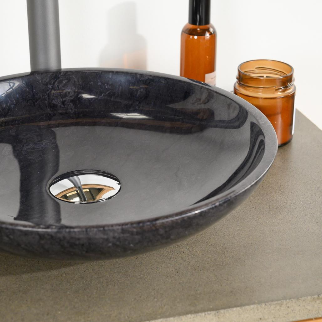 Lavabo encimera redondo de mármol Lysom 35 cm negro