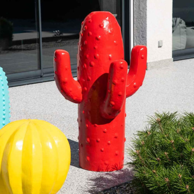 Decoración jardàn cactus rojo modelo grande 105 cm