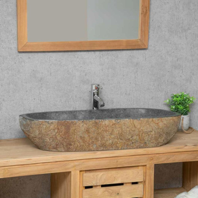 Gran lavabo de piedra de rio 80cm.