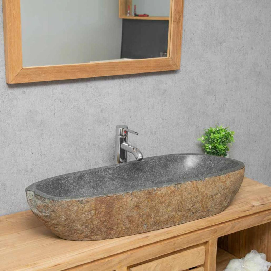 Gran lavabo de piedra de rio 80cm.