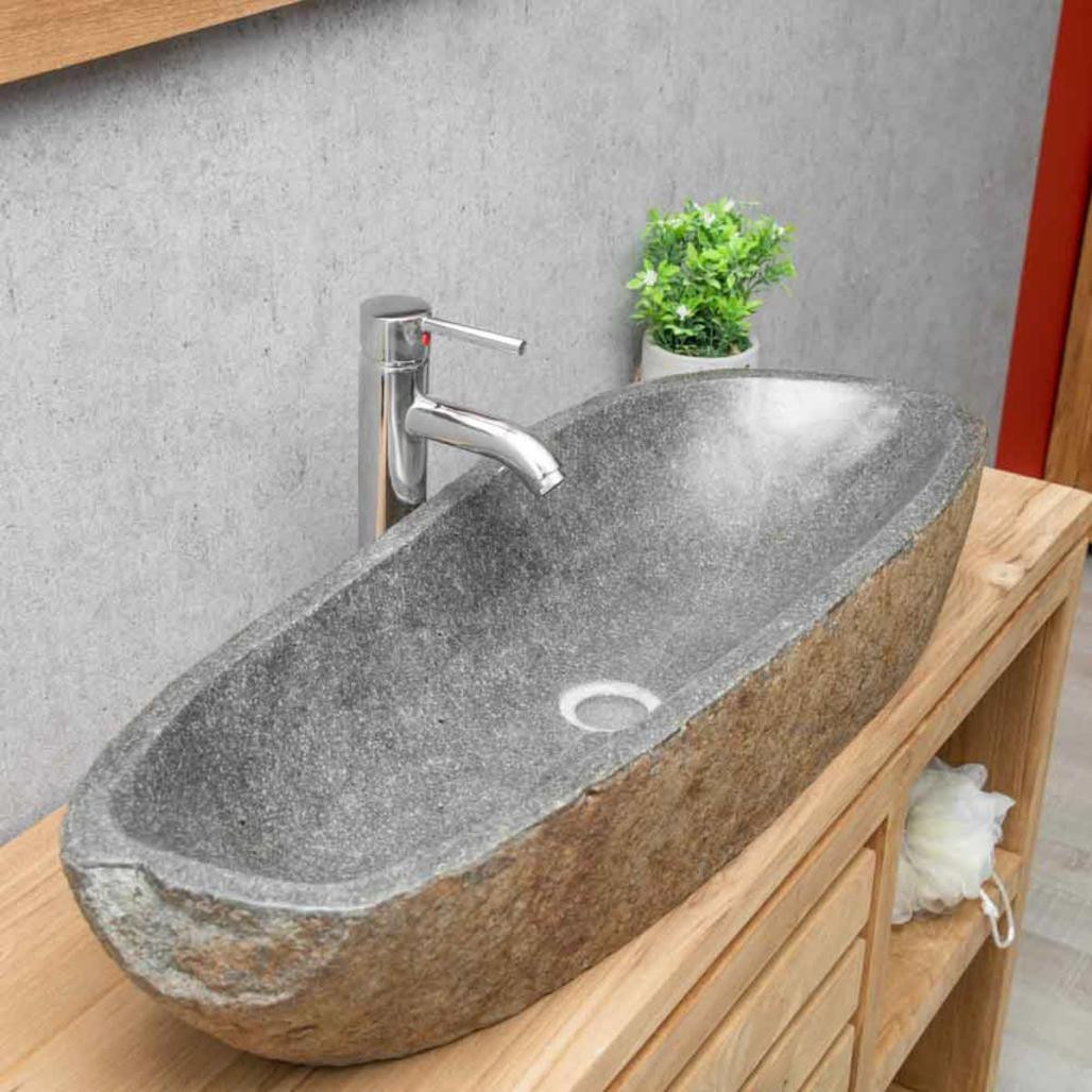 Gran lavabo de piedra de rio 80cm.
