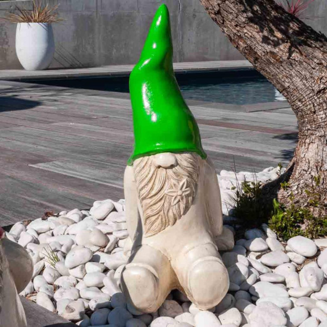 Estatua gnome sentado decorativo de jardàn 50cm verde