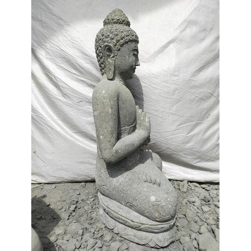 Estatua exterior de buda sentado zen de piedra volcànica posición chakra 1,20 m