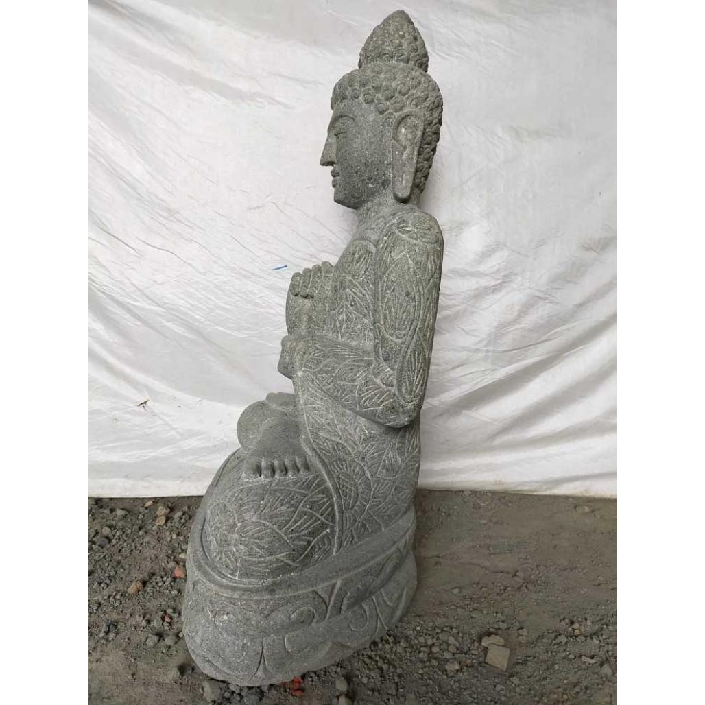 Estatua exterior de buda sentado zen de piedra volcànica posición chakra 1,20 m