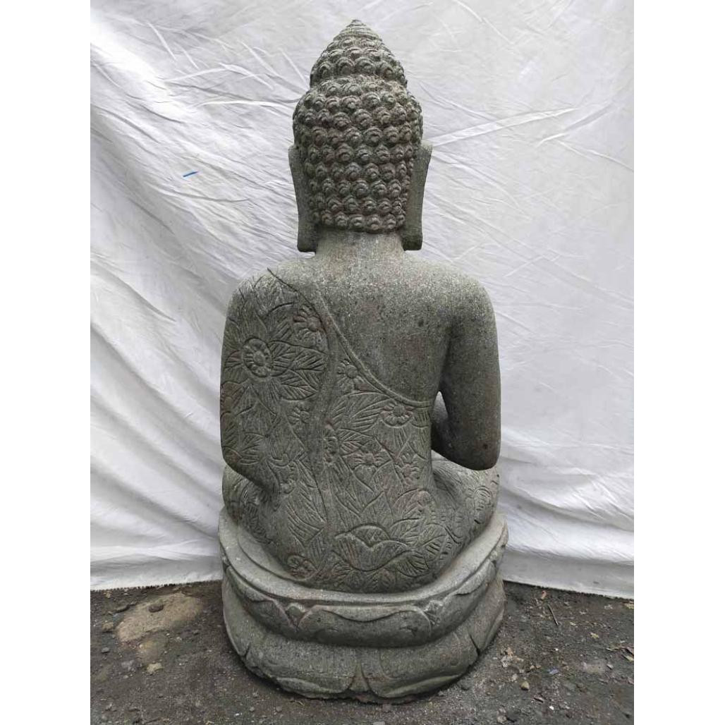 Estatua exterior de buda sentado zen de piedra volcànica posición chakra 1,20 m