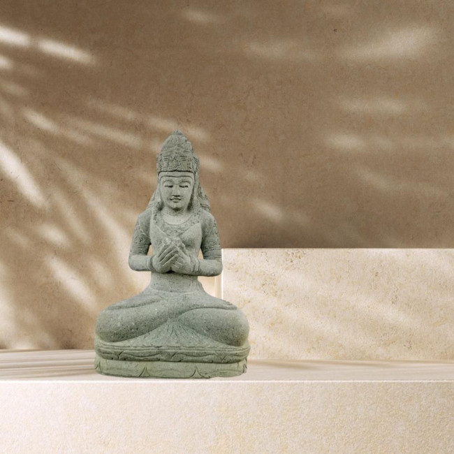 Estatua de jardin diosa balinesa con flor de piedra natural 50 cm