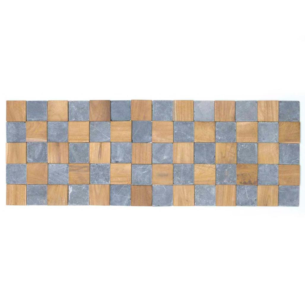 Revestimiento de pared de piedra y teca cuadrada gris 55x20 cm Revestimiento de pared de piedra y teca cuadrada gris 55x20 cm