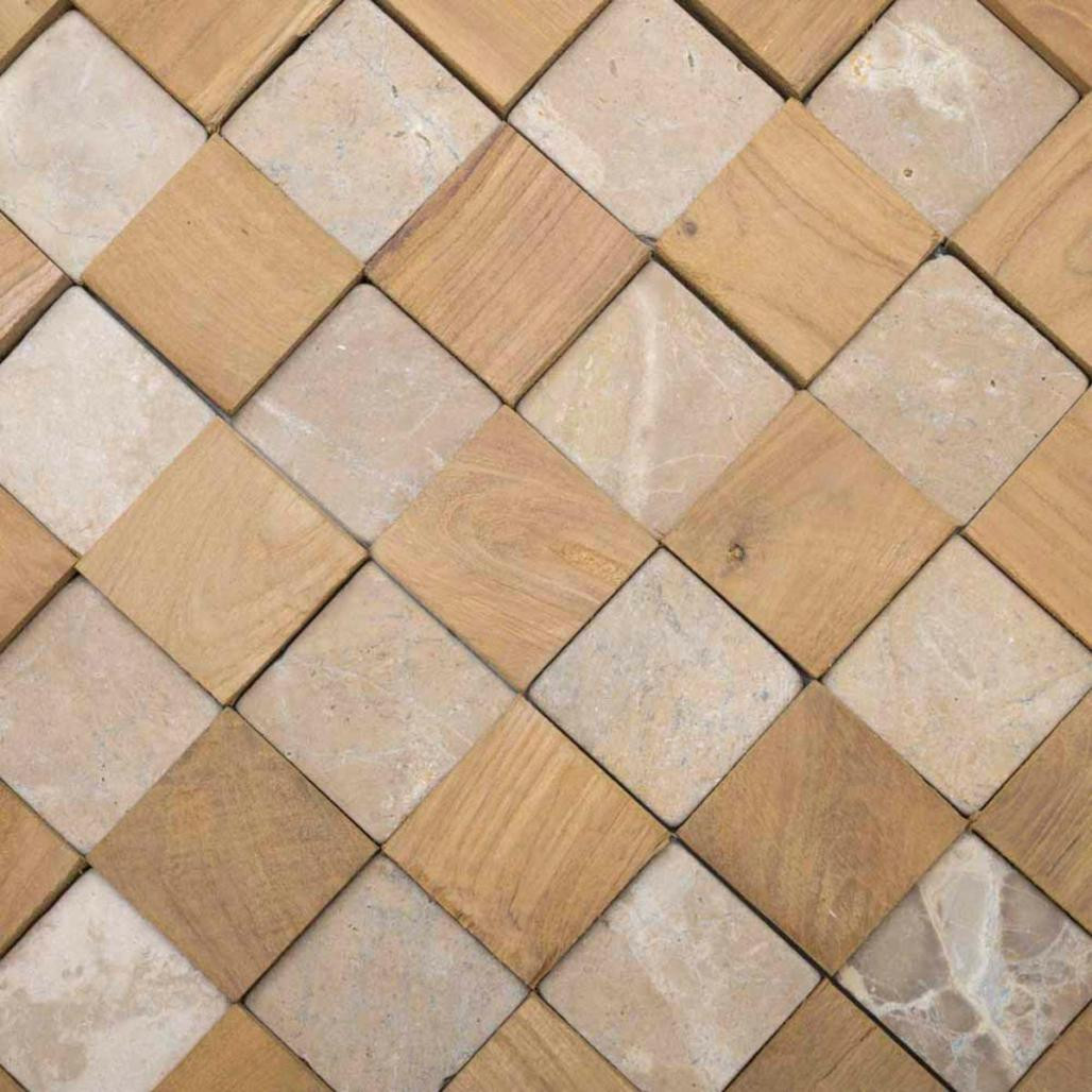 Revestimiento pared cuadrado piedra y teca beige 55x20 cm Revestimiento pared cuadrado piedra y teca beige 55x20 cm