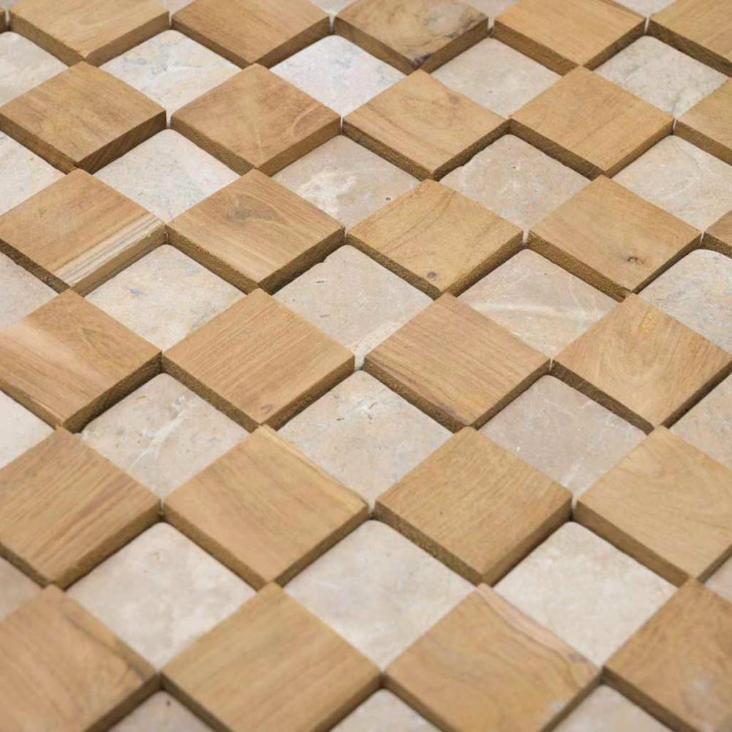 Revestimiento pared cuadrado piedra y teca beige 55x20 cm Revestimiento pared cuadrado piedra y teca beige 55x20 cm