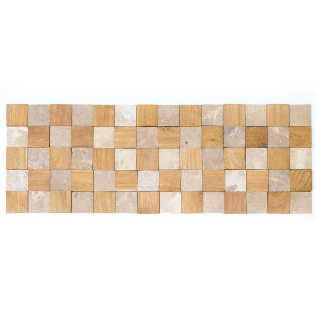 Revestimiento pared cuadrado piedra y teca beige 55x20 cm Revestimiento pared cuadrado piedra y teca beige 55x20 cm