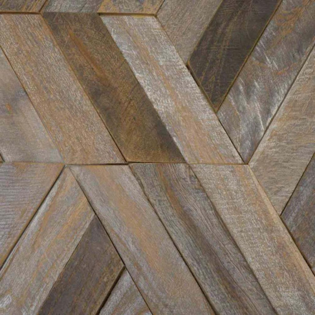 Revestimiento de pared de teca reciclada patinada hexagonal placas 28x24 cm