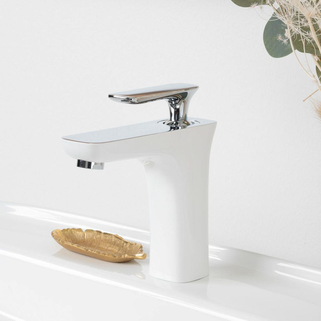 Monomando para lavabo Glomma blanco y cromado Monomando para lavabo Glomma blanco y cromado